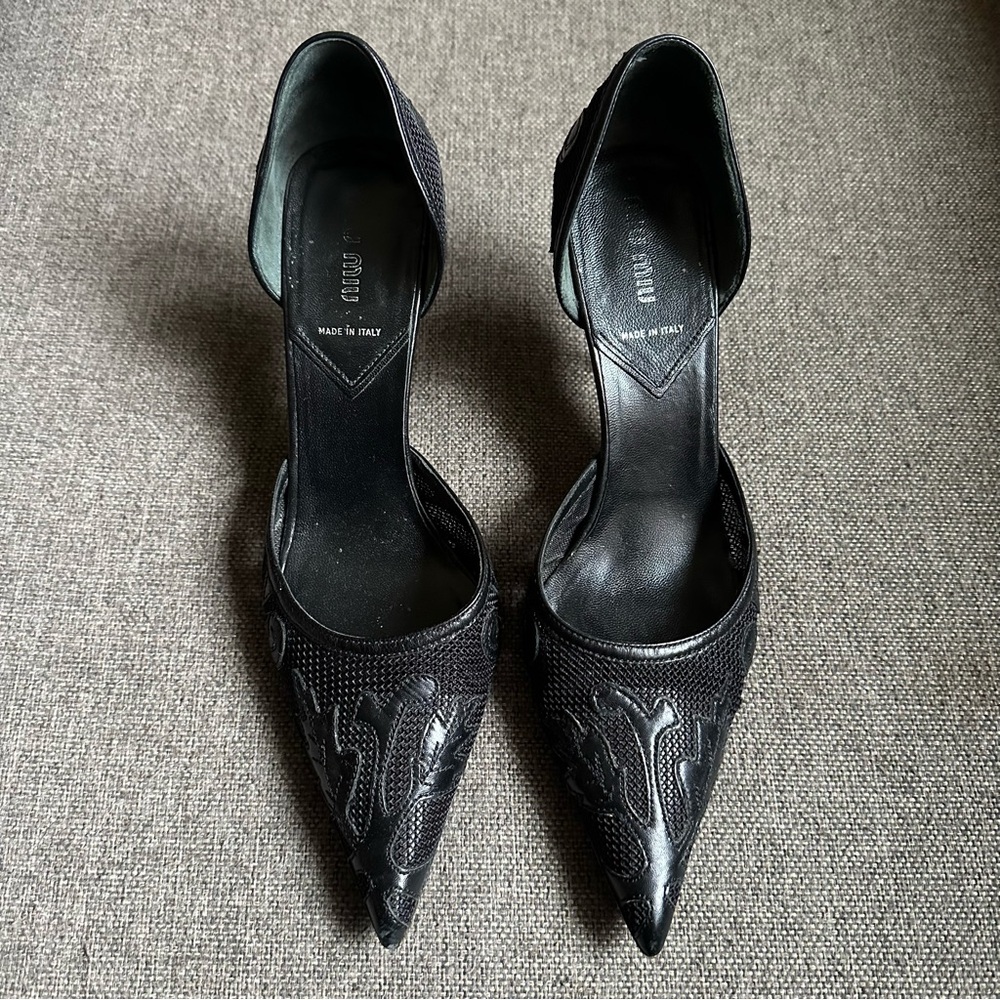 Vintage Miu Miu black western style d’orsay heels